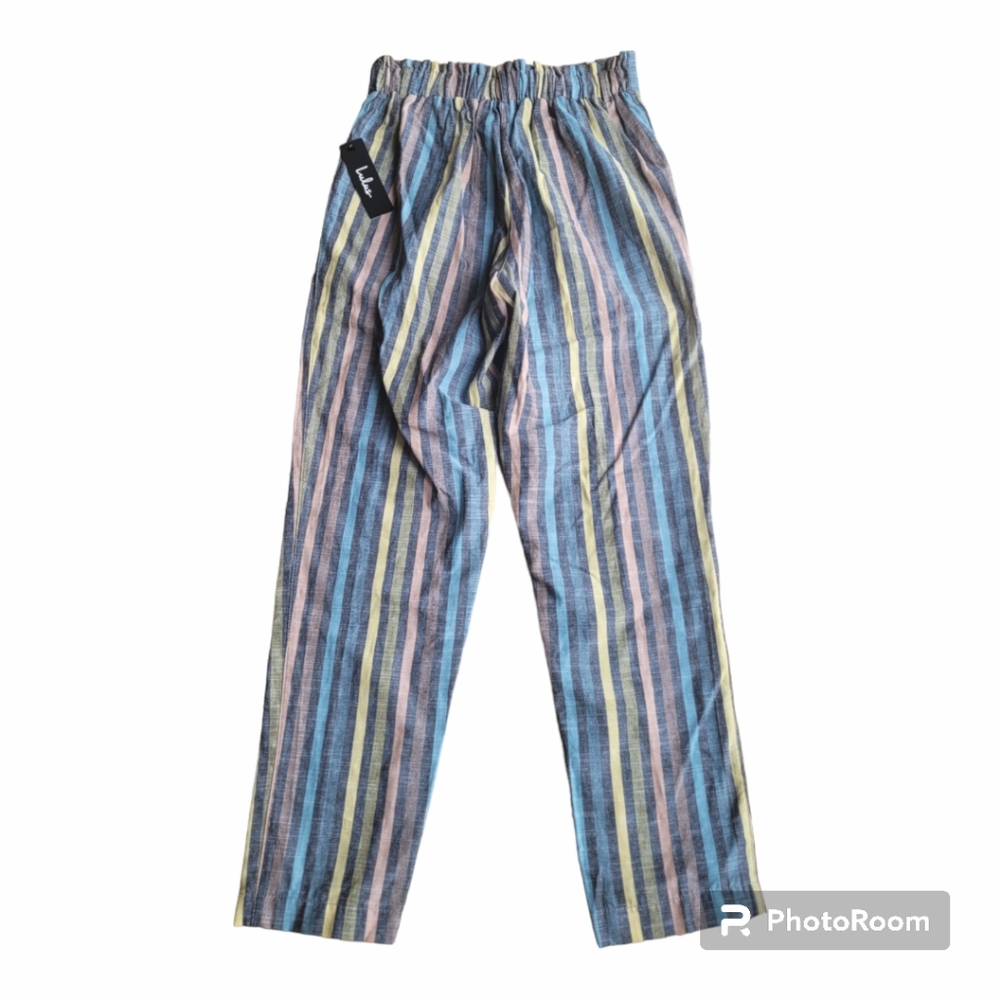 🌟3 For $15 SALE🌟 NWT Lulu's Castaway Island Washed Black Multi Stripe Pants - Picture 3 of 7